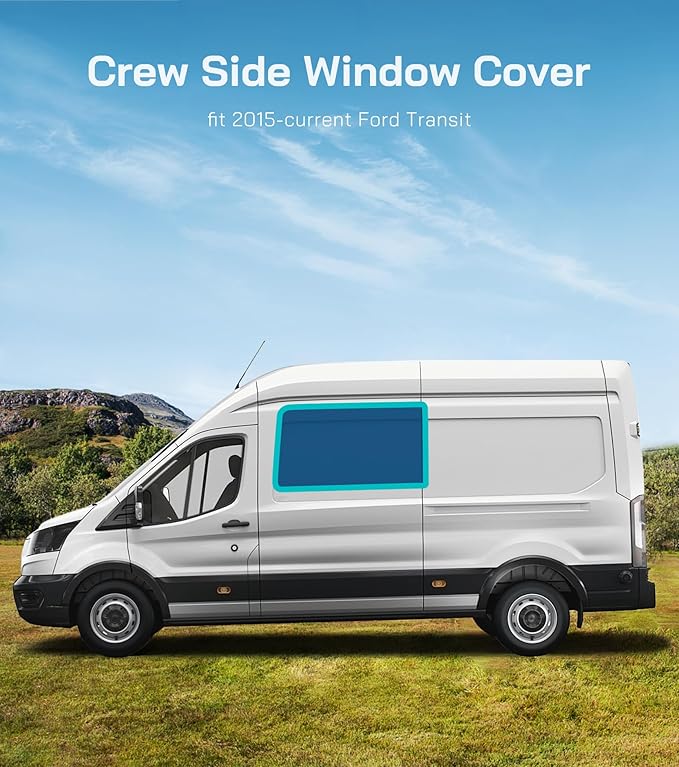 Extra-Thick Crew Side Window Cover for Ford Transit Medium/High Roof, 2015-2026, Magnetic Insulated Blackout Window Sunshade, Foldable Design, AllSeasonGuard Pro