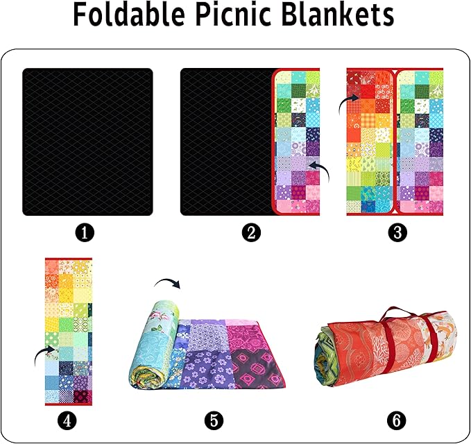 Supfitness Extra Large Picnic Blankets Waterproof Foldable (60"x 80") Boho Beach Blanket Waterproof Sandproof,3-Layer Thicking Mat Outdoor Packable Camping Blanket