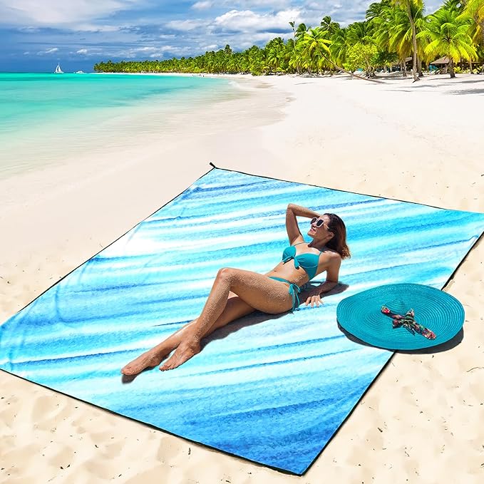 HIHOHO Beach Blanket Waterproof Sandproof Beach Mat for 1-8 Adults Quick Drying Durable Outdoor Picnic Mat for Beach Festival Travel Camping Hiking (Slanting-BL&W, 79"×83"(4 Person))