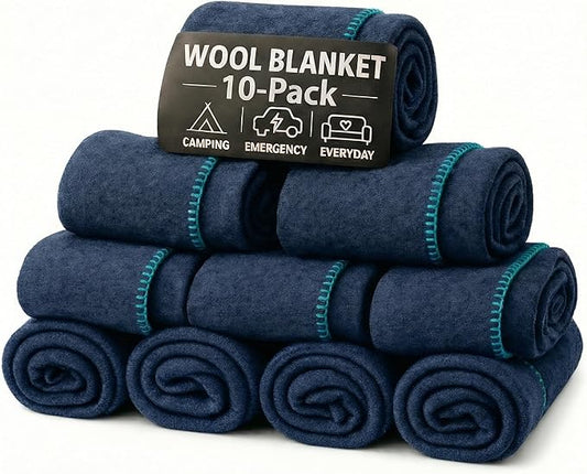 Wool Camping Blanket – 70% Wool Heavy-Duty Military Style Throw, Warm & Washable, Fire Retardant Cover for Emergency, Survival & Outdoor Use – Perfect for Camping, Car, Home & Hiking, Navy 62x84