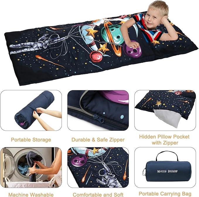 Kids Sleeping Bag, Sleeping Bags for Boys & Girls, Large Kids Sleeping Bag with Pillow, SlumberSoft Slumber Bags, Child Sleeping Bags for Travel Naps and Sleepovers,63" x 30"