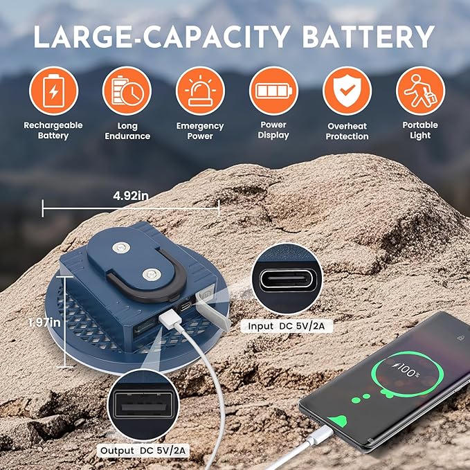 12000mAh Camping Lights 2Pack, 42W Tent Light Rechargeable, Flashlight Portable, LED Camping Lantern, Canopy Lights Outdoor, Lanterns for Power Outages, Waterproof Emergency Gear for Hurricane