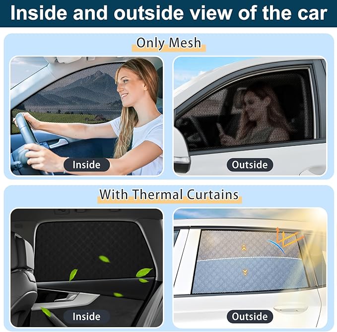 XCBYT Car Window Shades for 2019-2024 RAV4 | 2-in-1 Breathable Mesh & Blackout Side Window Covers | UV Protection & Privacy for Baby Naps, Camping & Car Rest (4 PCS)