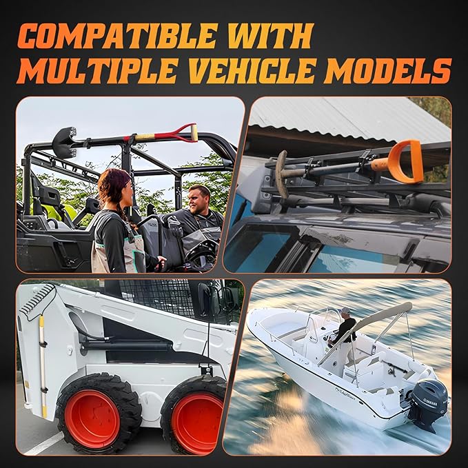 Off Road Shovel Mount Axe Mount Rubber Clamp Compatible With UTV ATV Truck Emergency vehicles Universal For Diameter Tools 1-1/7'' to 1-3/7'' 2PCS