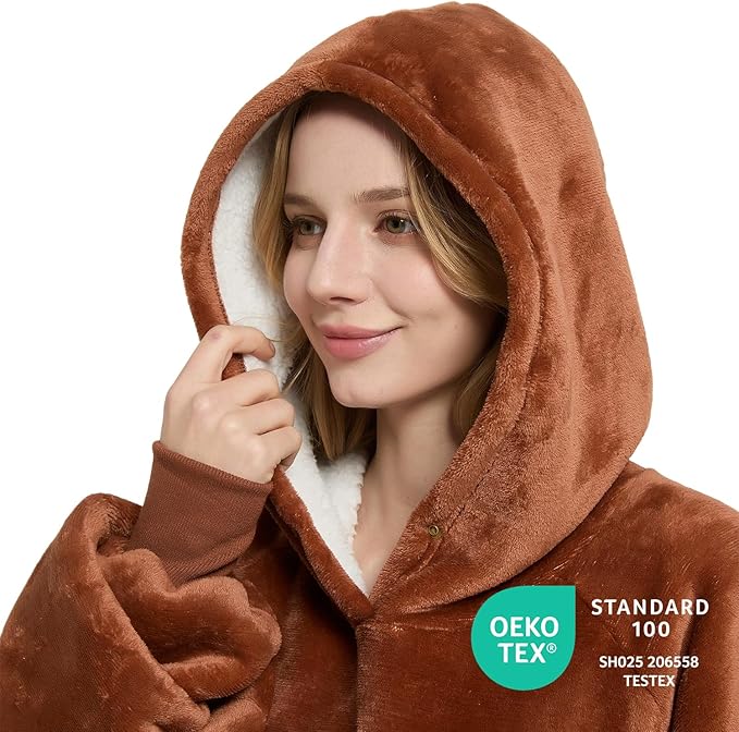 Krifey Wearable Blanket Hoodie, Oversized Sherpa Fleece Sweatshirt with Giant Pocket, Birthday Gifts for Women, Mom, Sister, Mocha Mousse