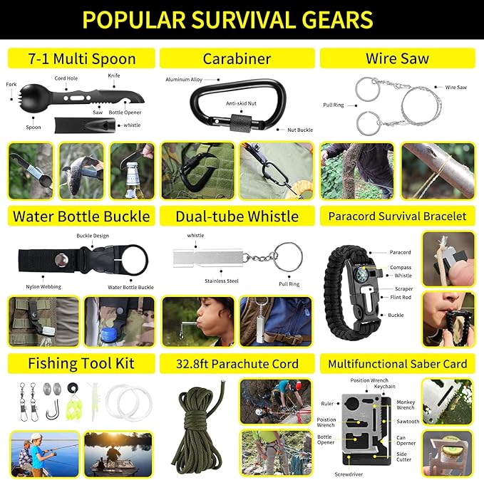 Gifts for Men Christmas Survival Kit and First Aid kit, 160 Pcs Emergency Supplies Camping Accessories with Upgraded Molle Bag for Outdoor Adventure Camping Hiking Hunting