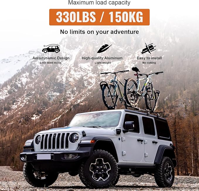 Wonderdriver Heavy Duty 330lb Roof Rack Cross Bars Compatible with Jeep Wrangler JK JL Gladiator JT 2007-2026, 2 & 4 Door Aluminum Crossbars Rooftop Cargo Bag Kayak Bike Carrier