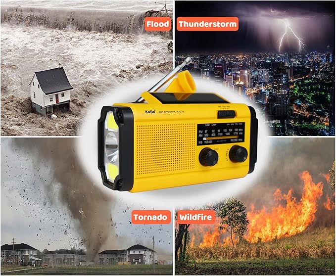 Kaito Voyager Solar Crank AM/FM & NOAA Weather Radio, Rechargeable 4000 mAh Battery, LED Flashlight Portable Emergency Radio for Outdoor and Home Use