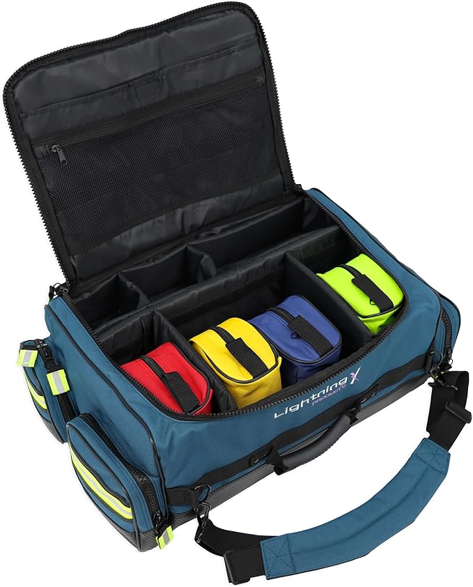 Lightning X Personalized Modular Oxygen Trauma Bag w/Hidden Cylinder Compartment, Accessory Pouches & Custom Embroidered Name Or Logo - LXMB65 Blue