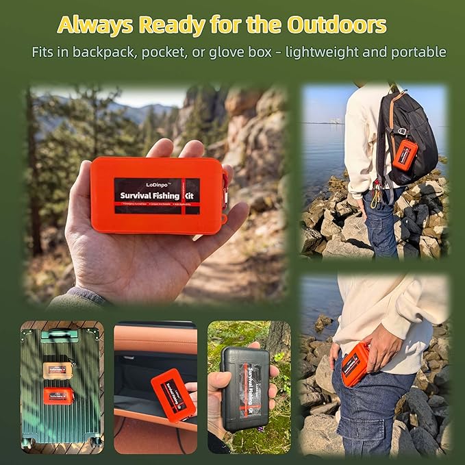 Mini Survival Fishing Kit Small Emergency Fishing TackleBox Pocket Outdoor Fishing Set Travel Party Fishing shoebox Surf Survivalist Fishing Accessories Pack Fishing Gear Gifts for Starter Men