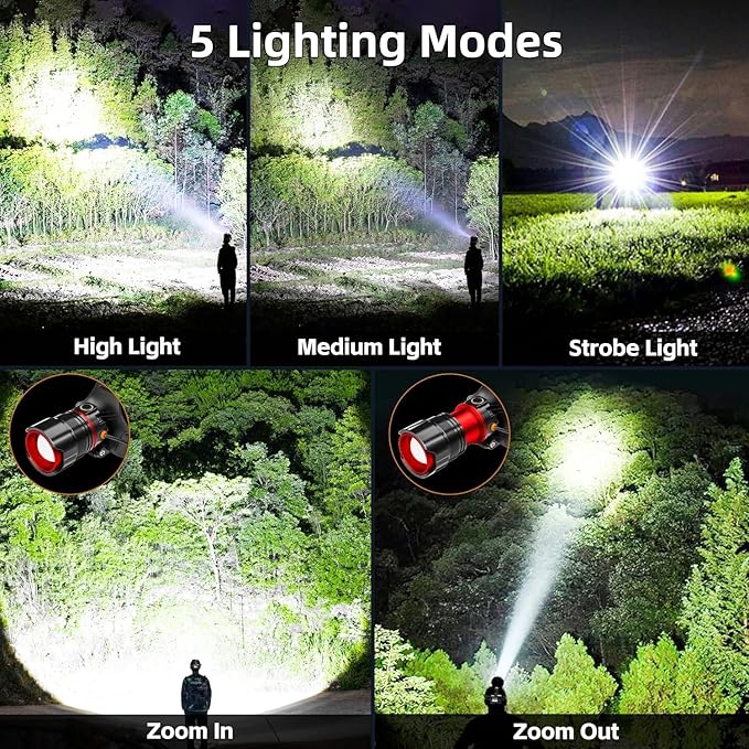 Rechargeable LED Headlamp 99000 High Lumens, Super Bright with 12 Modes & IPX7 Level Waterproof USB Rechargeable Zoom Headlight, 125° Adjustable for Outdoor Camping, Running, Cycling, Climbing, Home