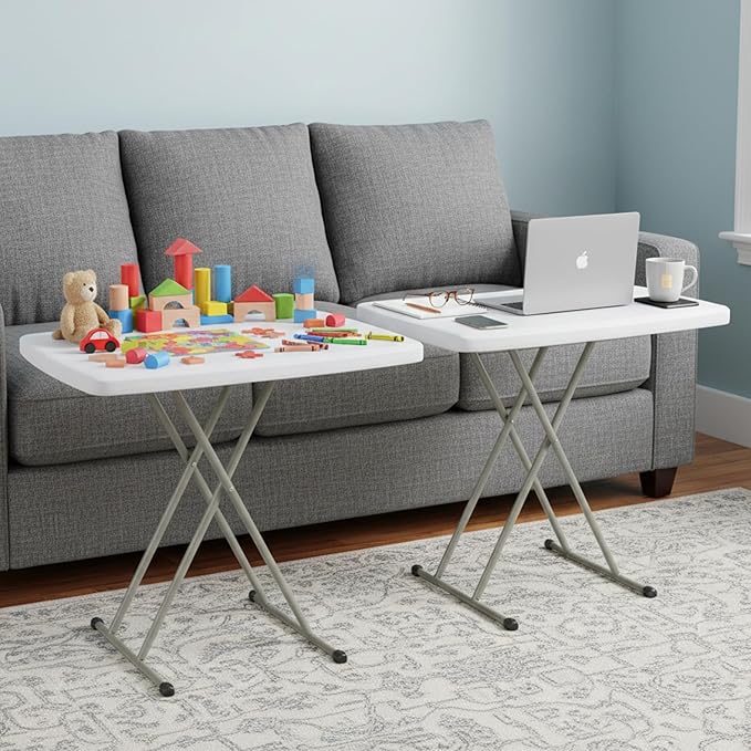Lavish Home Portable Folding Tables - Lightweight Portable Folding Desk with Adjustable Height - Small Plastic Table for TV Tray, Playing Cards, and Craft Room (Set of 2/White/2.5 FT Wide)
