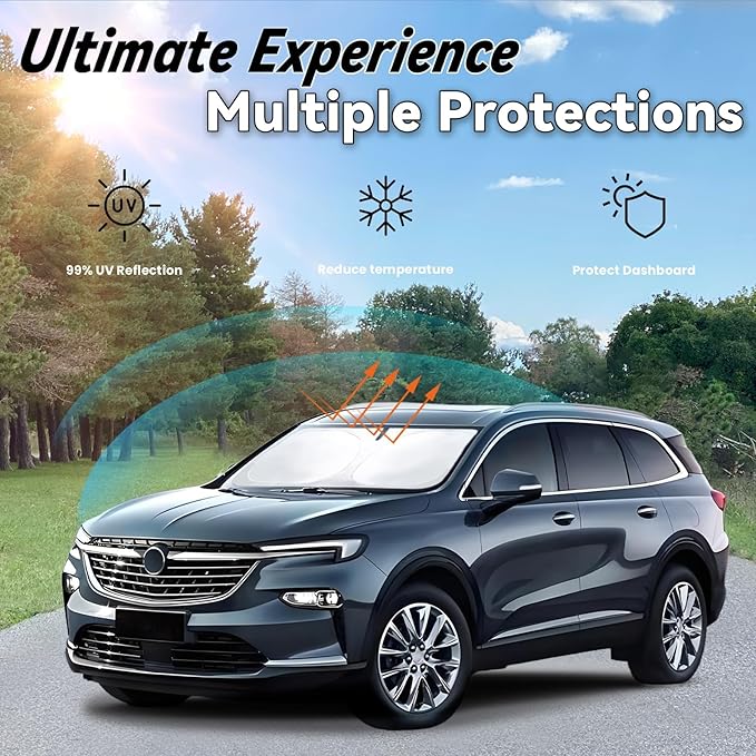 Windshield Sun Shade for Buick Enclave 2025 2024-2018, Car Front Window Sunshade with 240T Sun Visor Protector Blocks UV Rays Heat Sun Shield Accessories