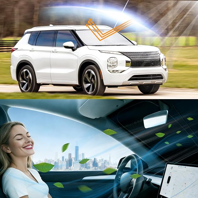 Windshield Sun Shade Accessories Compatible with Mitsubishi Outlander 2022-2026 2024 2023(NOT for Outlander Sport) Foldable Sunshade Sun Visor Blocks UV