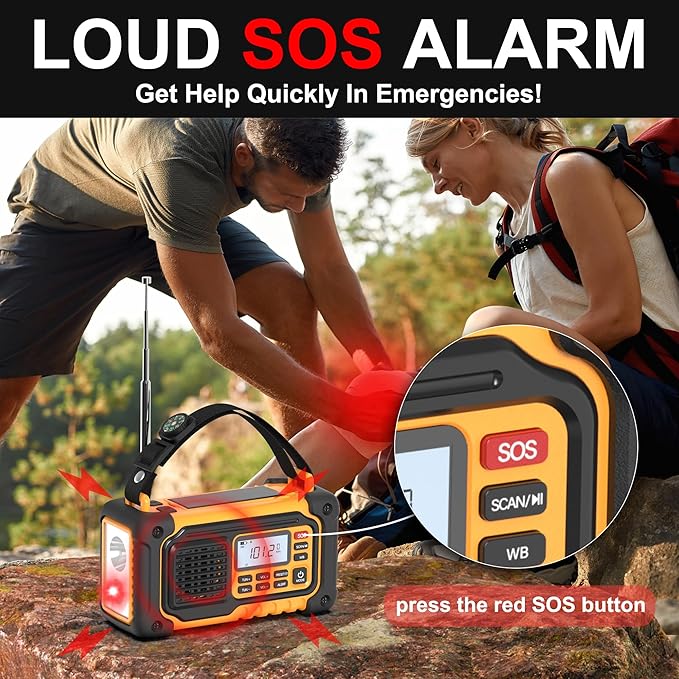 Crank Emergency Weather Radio, 10000mAh Solar Hand Crank Portable NOAA AM FM Battery Power Radio,Weather Alert with Flashlight,SOS Alarm & Reading Lamp,Survival Gifts for Home Camping Outdoor