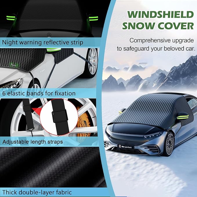 Windshield Snow Cover, Car Windshield Cover for Ice and Snow, Automotive Large Magnetic Windshield Frost Cover with Side Window and Mirror Protector in Winter, Suitable for Most Vehicle,Sedan,SUV