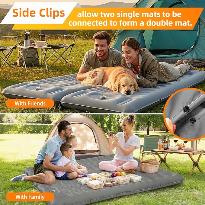 Extra Thick Camping Sleeping Pad – Self Inflating Camping Mat with Ultralight Sleeping Bag Liner, Backpacking Camping Pad with Pillow & Foot Pump for Outdoor Hiking, Tent, Travel (Gray)