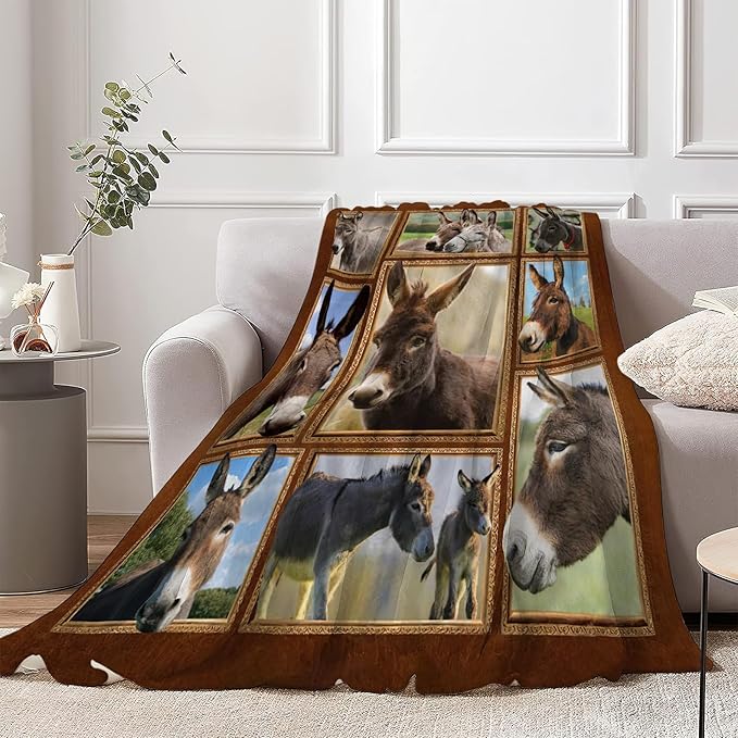 Donkey Blanket Soft Cozy Cute Donkey Flannel Fleece Throw Blanket Farm Animal Donkey Bedding Stuff Decor Warm Lightweight Plush Blanket Gifts for Lover Girls Boys Women Adults 60"x80"