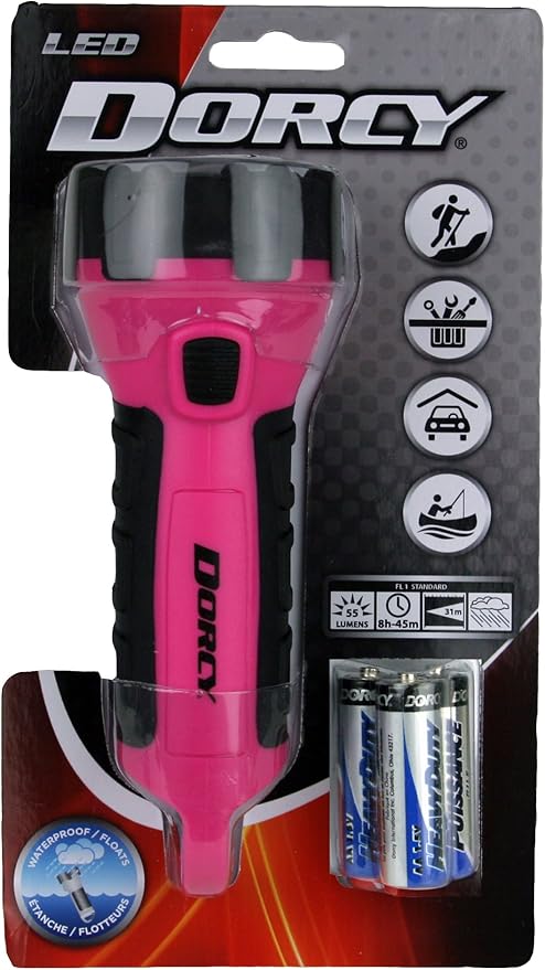 Dorcy 55 Lumen Floating Water Resistant LED Flashlight with Carabineer Clip, Pink ( 41-2509)