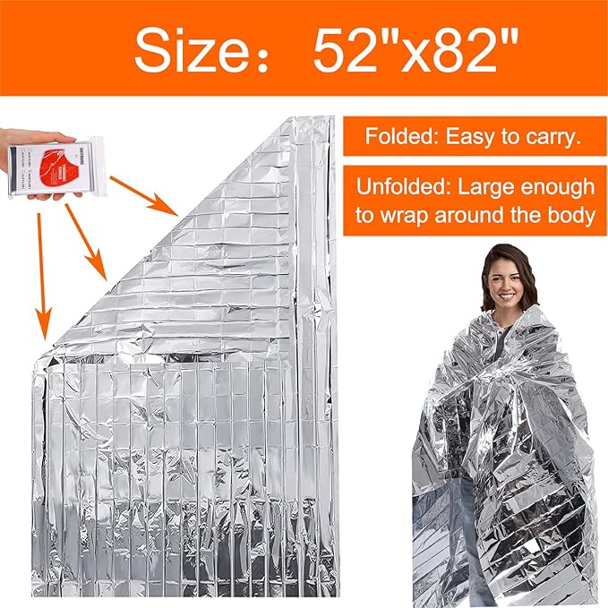 50 Pcs Emergency Mylar Thermal Blanket, Gigantic Space Blanket 82 * 52 in. for Marathons and Car Use