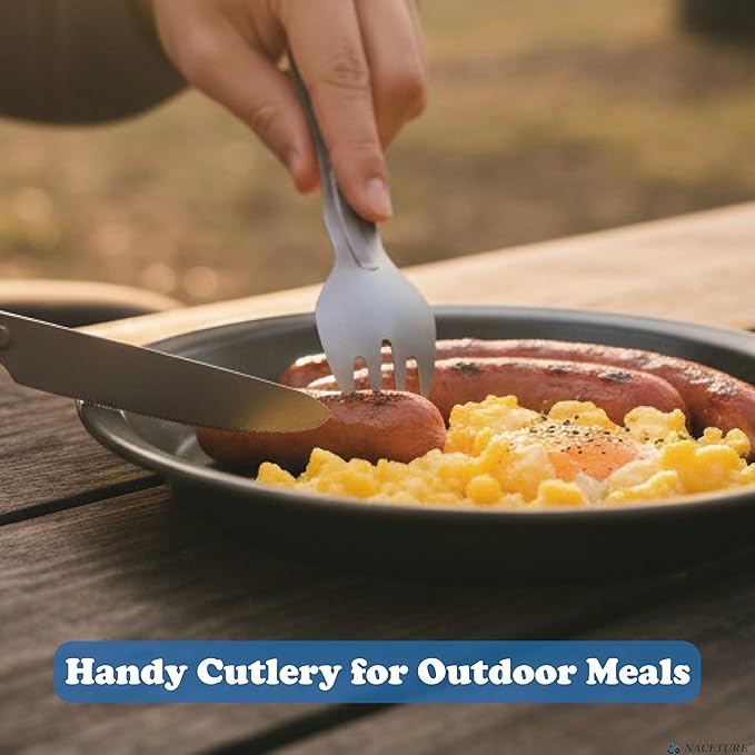 NACETURE Travel Silverware Set, Travel Fork Spoon Knife Set, Portable Utensils, 4-in-1 Spoon Fork Converts to Tongs, Camping Utensils Set