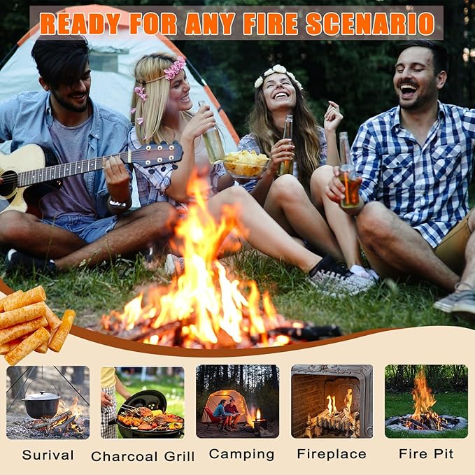 E500 Fire Plugs, 50 Pack Waterproof Fire Starter Plugs, Long Burning & Easy Ignition for Camping, Emergency Preparedness, Fire Pits & Grills