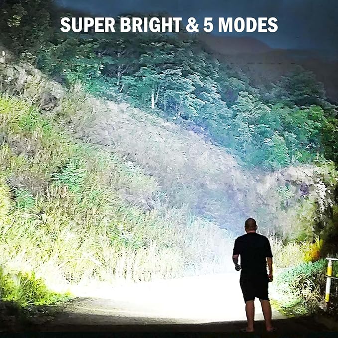 Lylting Led Flashlights High Lumens Rechargeable 2 Pack, 99000 Lumen Super Bright Fashlight with 5000ɱAh Βattery, Waterproof Powerful Flash Light Multifunctional Flashlights for Home Camping Hiking