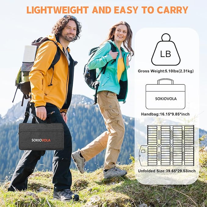 SOKIOVOLA 100W Portable Solar Panel MC-4 Foldable Solar Panel Charger Kits 18V IP68 Waterproof Lightweight and Compact for Small Power Station RV Travel Outdoor Activities