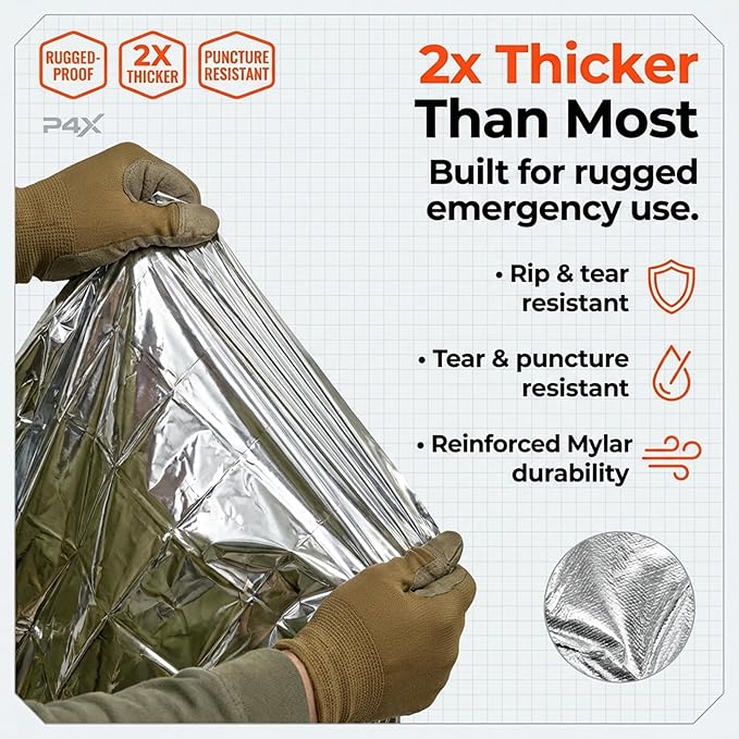 PREPARED4X Mylar Blankets 8 Pack - Waterproof Emergency Blanket - Rip and Tear Resistant Survivalist Gear - Emergency Thermal Blanket for Outdoor Survival