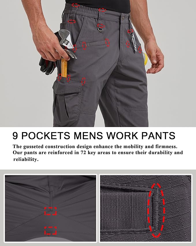 CNBQDD Mens Work Pants Cargo Tactical Construction for Men Ripstop Water Repellent Lightweight Outdoor Hiking with Pockets