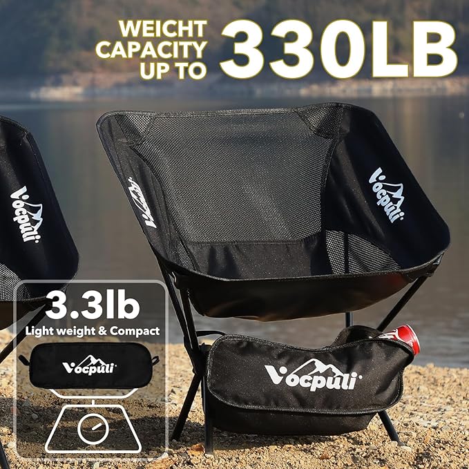 Camping Chairs, Portable Folding Chair ，Camping Gear for Camping, Hiking, Mountaineering, Beach, Picnic & Festival，Gifts for Men ，330 lbs Capacity (Black Twin Pack