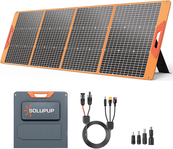 SOLUPUP 200 Watt Portable Solar Panel for Power Station, 24% High Efficiency Foldable Solar Charger with MC4 & USB Outputs, IP66 Waterproof Solar Panels with 4 Kickstands for Trip RV Camping Off Grid