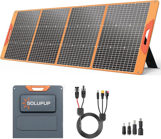 SOLUPUP 200 Watt Portable Solar Panel for Power Station, 24% High Efficiency Foldable Solar Charger with MC4 & USB Outputs, IP66 Waterproof Solar Panels with 4 Kickstands for Trip RV Camping Off Grid