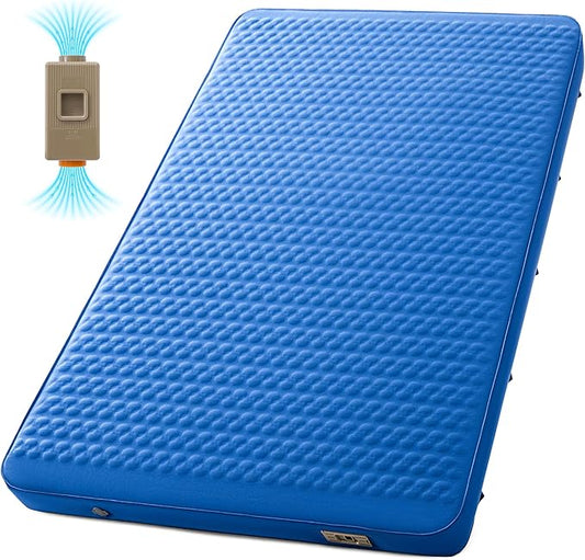 Self Inflating Double Sleeping Pad for Camping with Electric Pump 4 Inch Ultra Thick Memory Foam 2 Person Inflatable Sleeping Pad All Season Full Size Portable Camping Mattress for Travel, Tent (Blue)