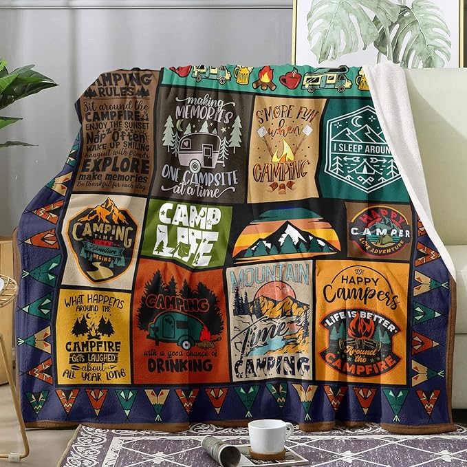 Camping Gifts Blanket 80"X 60", Cool Camping Gifts for Women/Men - Funny Present for Rv Camp - Camper Gifts for Boy/Girl - Best Camper Gift Ideas - Summer Camp Souvenirs Gifts Throw