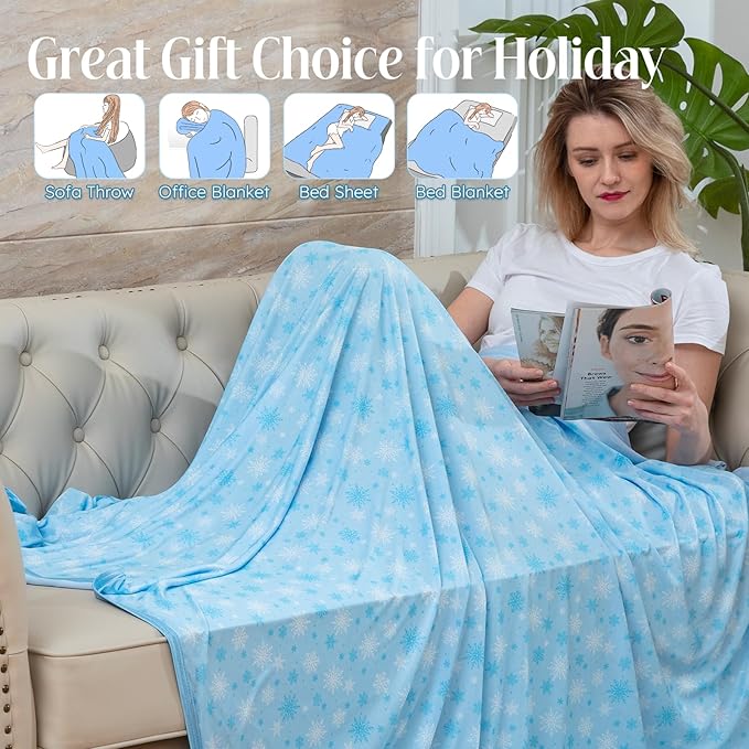 OIGAE Cooling Blanket for Hot Sleepers - Soft & Lightweight Summer Cold Blanket for Night Sweats | Perfect for Bed, Couch, Sofa (Blue, Throw 50" x 70")