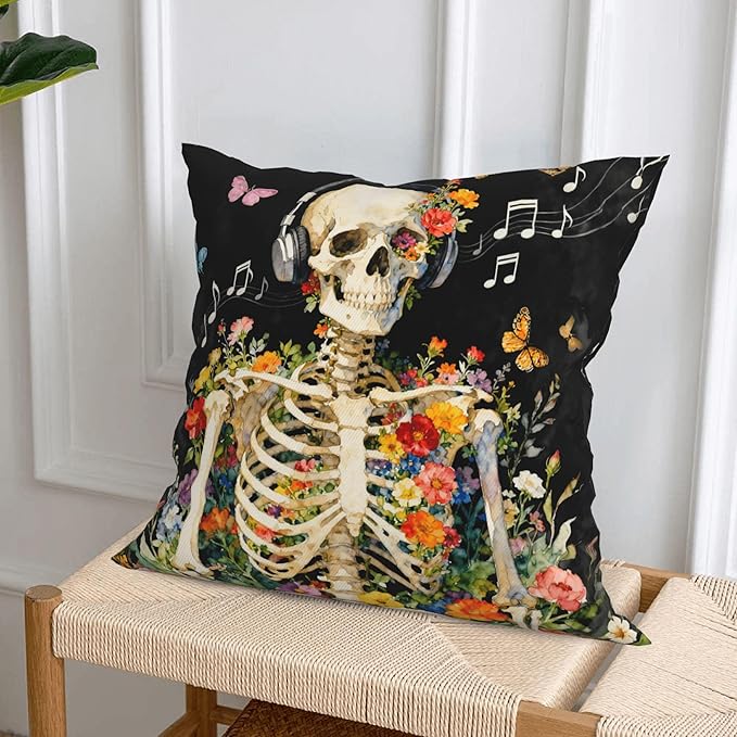 Skull Throw Pillow Covers 18 X 18 Inch Set of 4 Decorative Cushion Cover Home Decor for Sofa Chair Couch Bedroom Living Room
