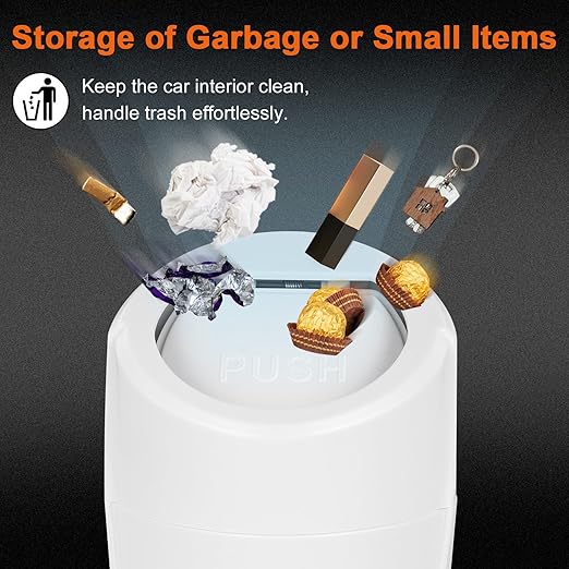 Car Trash Can, 2 Packs Mini Car Trash Bin with Lid, Leakproof Cup Holder Car Garbage Can with 60 Trash Bags, Vehicle Front Back Seat Organizers and Storage for Car, Home, Office, White