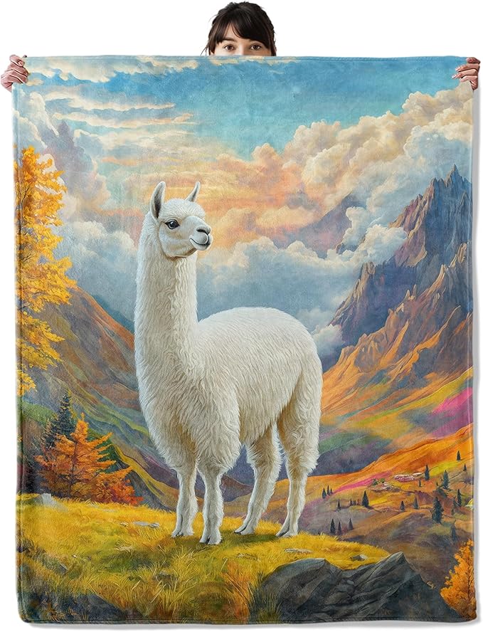 Cute Llama Blanket, Cozy Flannel Elegant White Llama Throw Blanket, Soft Fuzzy Blankets for Travel Home Decor, All Season Lightweight Couch Bed Cover, Gifts for Women Adults Kids 40"×50"