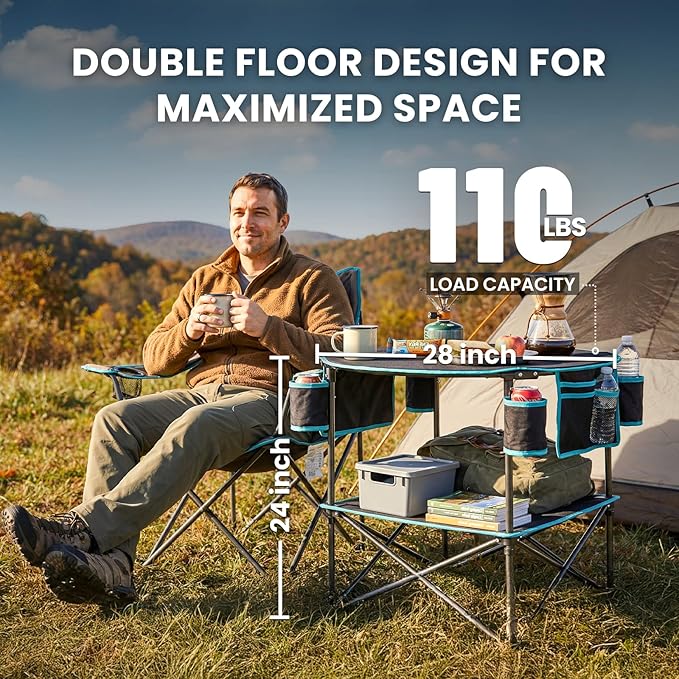FUNDANGO All in One Tailgate Table, Portable Beach Table with Cup Holders, Camping Table Foldable with Side Pockets Carry Bag for Camp Outdoor Sand Beach Picnic Fishing Tailgating Essentials