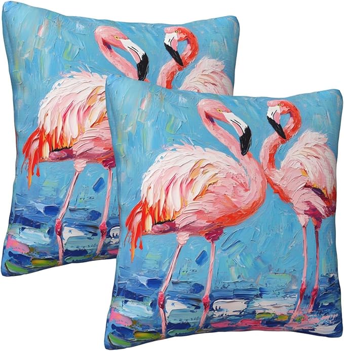 Flamingo Tropical Throw Pillow Covers 18x18 inch Set of 2 Blue Pillow Case Cushion Cover for Home Sofa Couch Living Room Car Decor