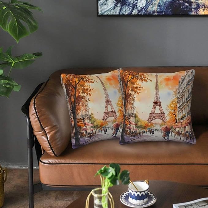 Paris Eiffel Throw Pillow Covers 18x18 inch Set of 2 Pillow Case Cushion Cover for Home Sofa Couch Living Room Car Decor