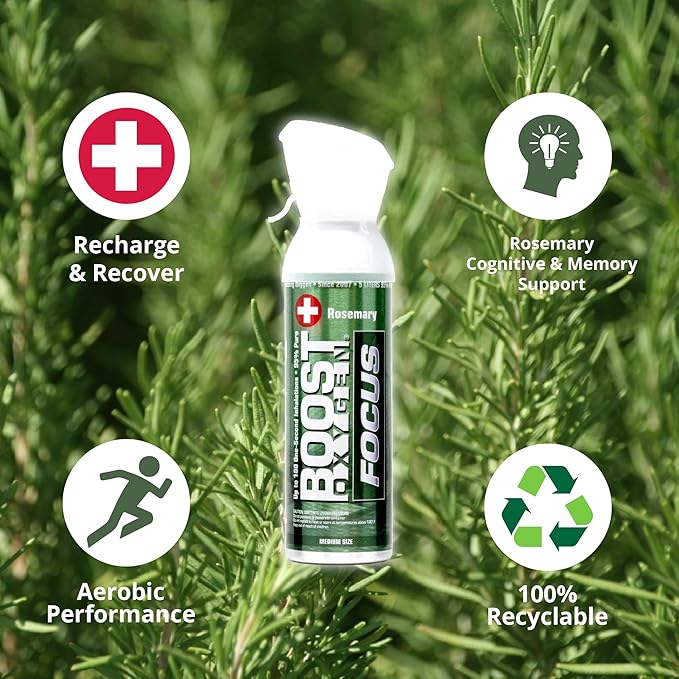 Boost Oxygen Medium Focus Rosemary Aroma 5L Canister | Respiratory Support for Aerobic Recovery, Altitude, Performance & Health (1 Pack)