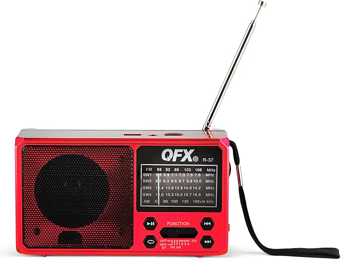 QFX R-37 (AM, FM, SW1) 6-Band Solar Powered Radio with Bluetooth, LED Flashlight, USB & Micro SD Ports
