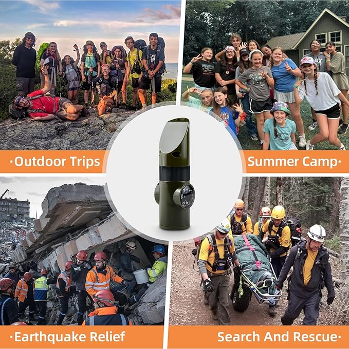 Emergency Survival Whistle, 7-in-1 Outdoor Multifunctional Tool Safety Whistle with Lanyard, Ideal for Kayaking, Boating, Hiking, Camping, Climbing, Hunting, Fishing, Rescue Signaling