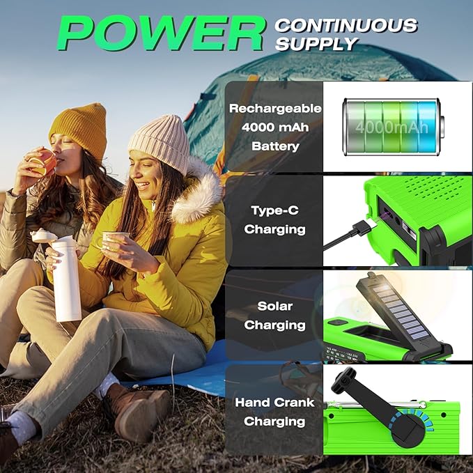 NITIGO Emergency Radio, Multifunction Solar Charger Hand Crank NOAA Weather AM/FM Radio 4000mAh with USB Charged, Reading Lamp, Flashlight, SOS Alarm, Headphone Jack for Emergencies, 2 Pack
