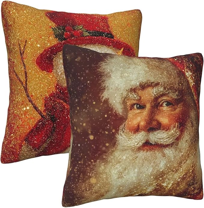 Santa Claus Cute Snowman Throw Pillow Covers 18x18 inch Set of 2 Christmas Pillow Case Cushion Cover for Home Sofa Couch Living Room Car Decor