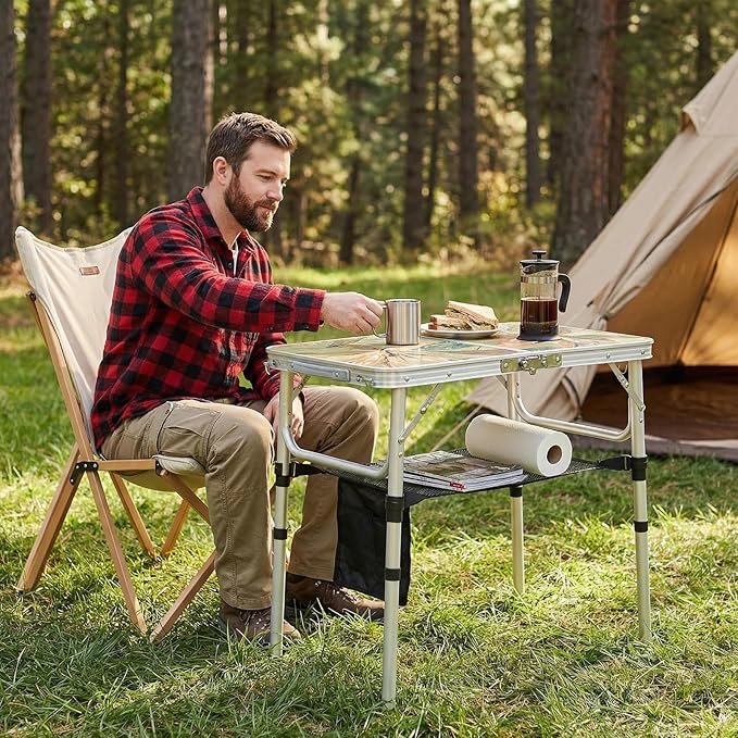 Small Folding Camping Table, 2ft Portable Picnic Table Aluminum 24" x 16" Folding Table, 3 Adjustable Heights Portable Lightweight Table Dining Table for RV, Picnic, Beach (Green Leaf)