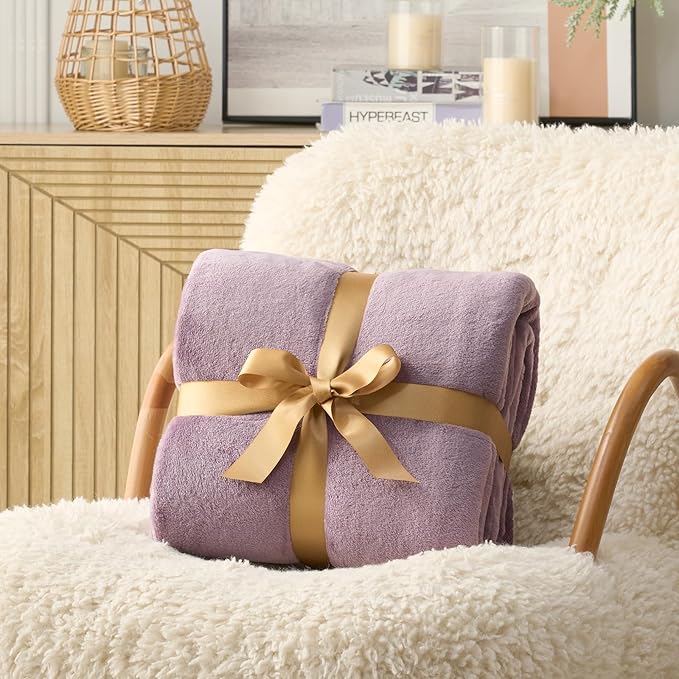 Hansleep Fleece Fog Purple Full Blanket, Super Soft Flannel Fuzzy Plush Cozy Blanket for All Seasons, Fog Purple, Full 84x90 Inches