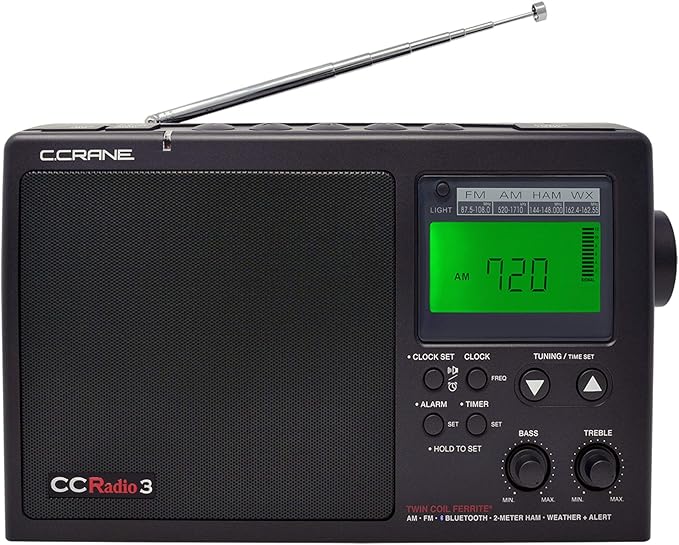 C. Crane CCRadio 3 Long Range Reception AM, FM, NOAA Weather Plus Alert and 2-Meter Ham Band Portable Digital Radio with Bluetooth